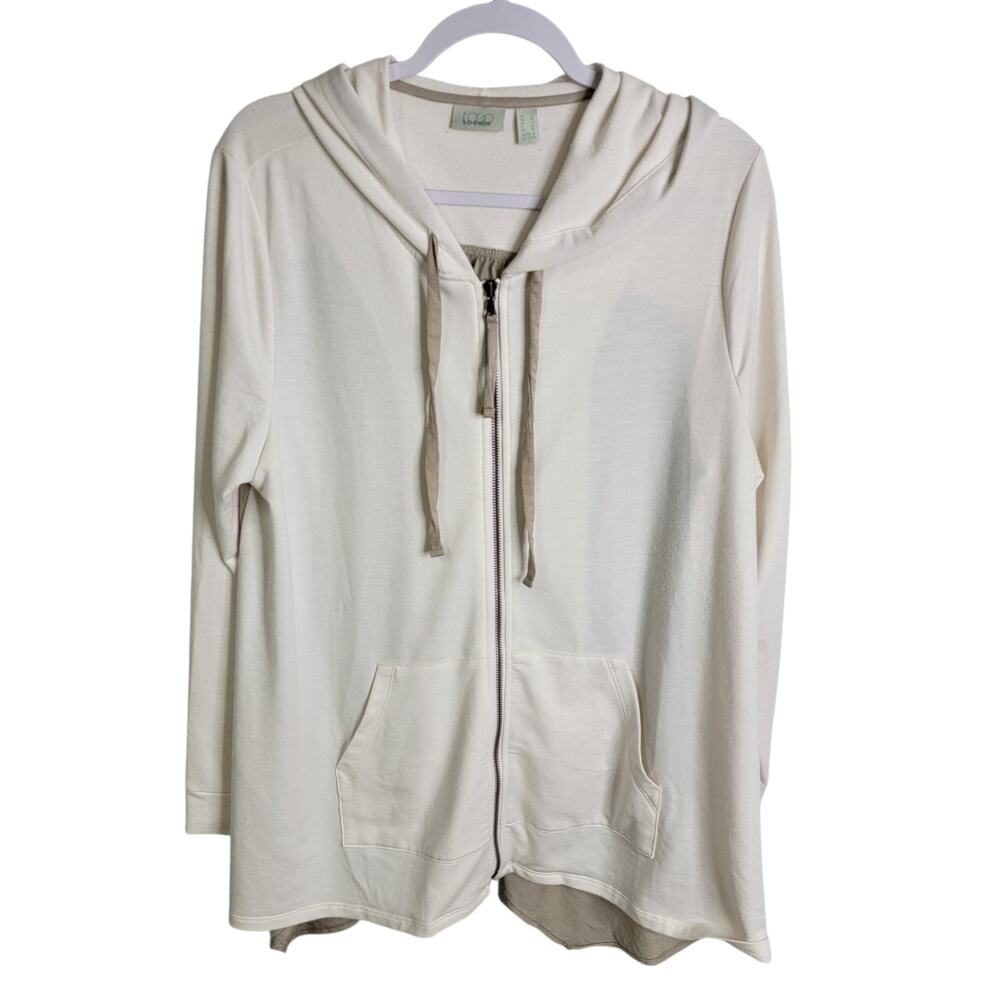 LOGO Lori Goldstein Womens Large Cream Beige Full Zip Hoodie Lounge Comfy Yoga